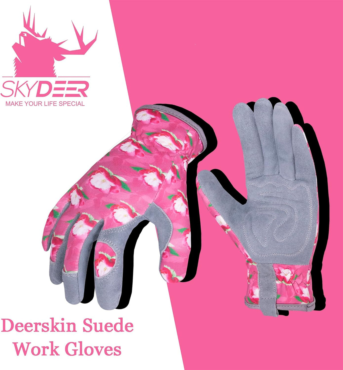 SKYDEER Premium Genuine Deerskin Suede Women's Gardening Gloves, Ultra-Soft Padded, Comfort Fit for