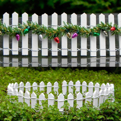 Prsildan Miniature Fairy Garden Fence, 40"(L) x 2"(H) DIY Wood Picket Fence Mini Ornament for