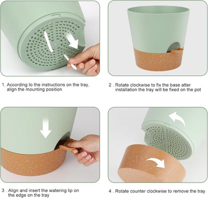 10-Inch Plant Pots, Self-Watering Planters with Drainage Holes & Saucers for Indoor and Outdoor