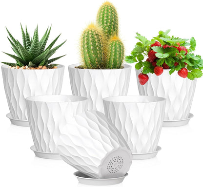 5 inch Plant Pots for Indoor Outdoor Plants, 6 Pack Thick Nursery Pots with Drainage Holes and