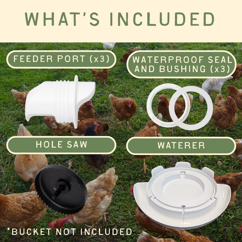 DIY Port PVC Gravity Fed Chicken Feeder 3 Ports and Hole Saw | Use for Buckets, Barrels, Bins