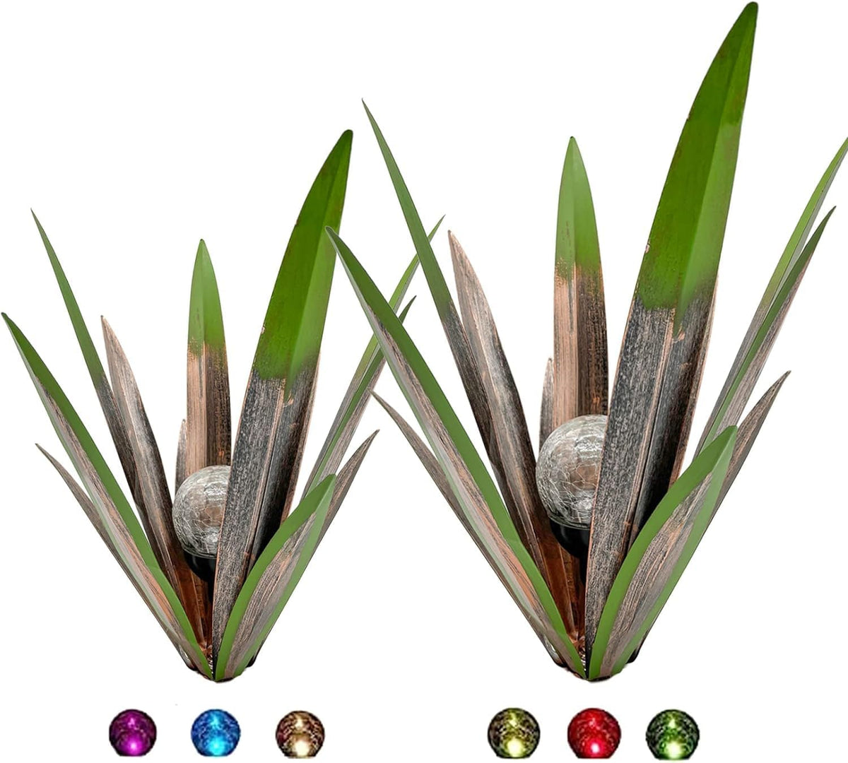 Metal Agave Plant Garden Art, 2 Pack Big Tequila Rustic Sculpture, Rustic Metal Agave Plants Lawn