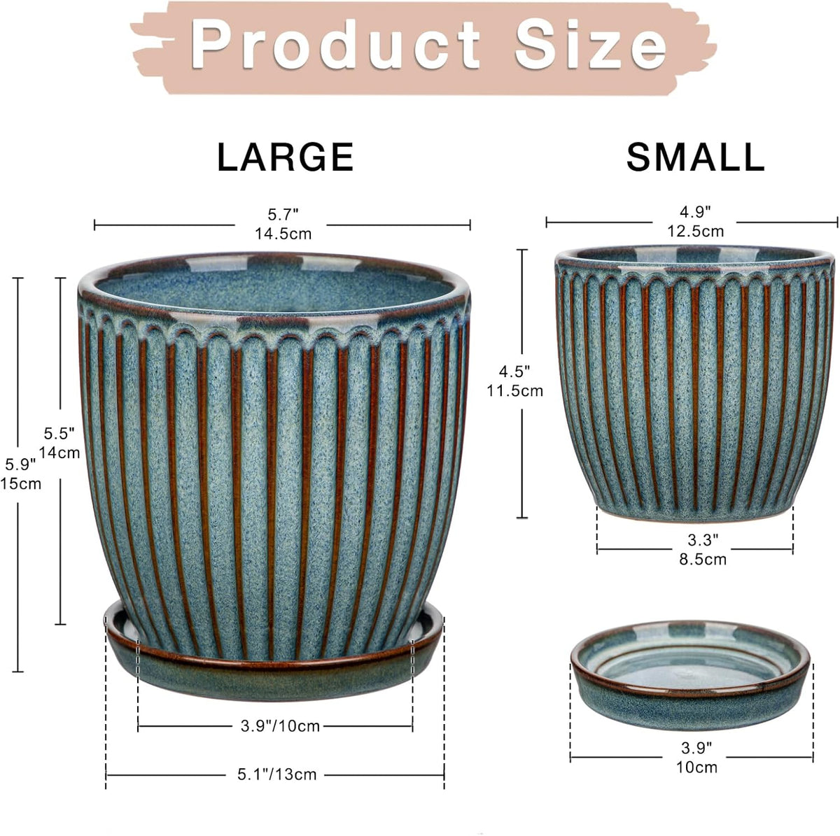 Oairse Ceramic Pots for Indoor Plants, 4.9 +5.7 inch Pots for Plants Set of 2 Marble Blue Plant
