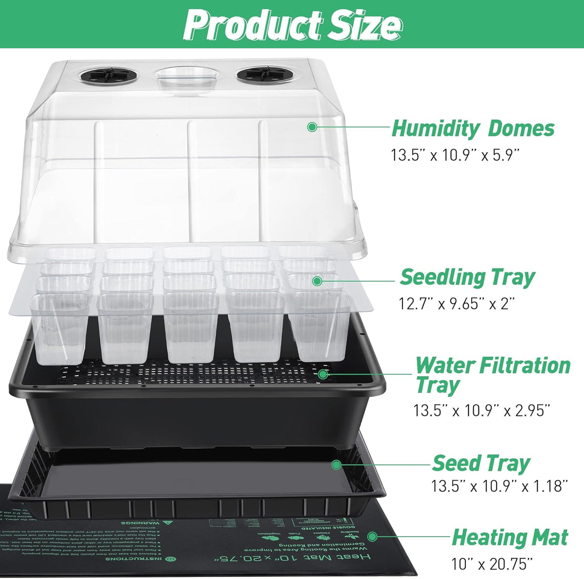 2 Pack Seed Starter Kit with Grow Lights and Heating Mat, 2 Set 40 Cell Indoor Seedling Starter Kit
