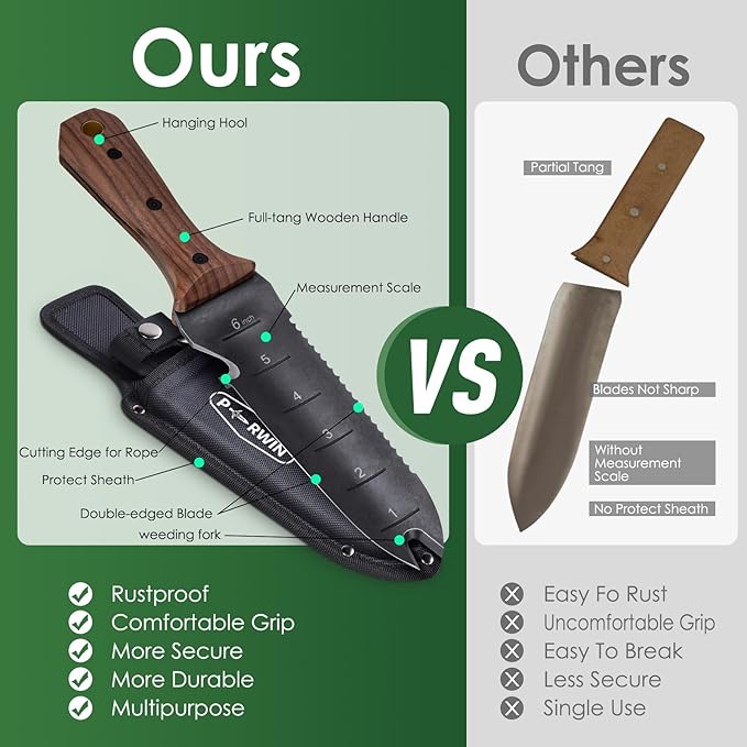 Hori Hori Garden Knife, Garden Tools with Sheath for Weeding,Planting,Digging, 7" Stainless Steel