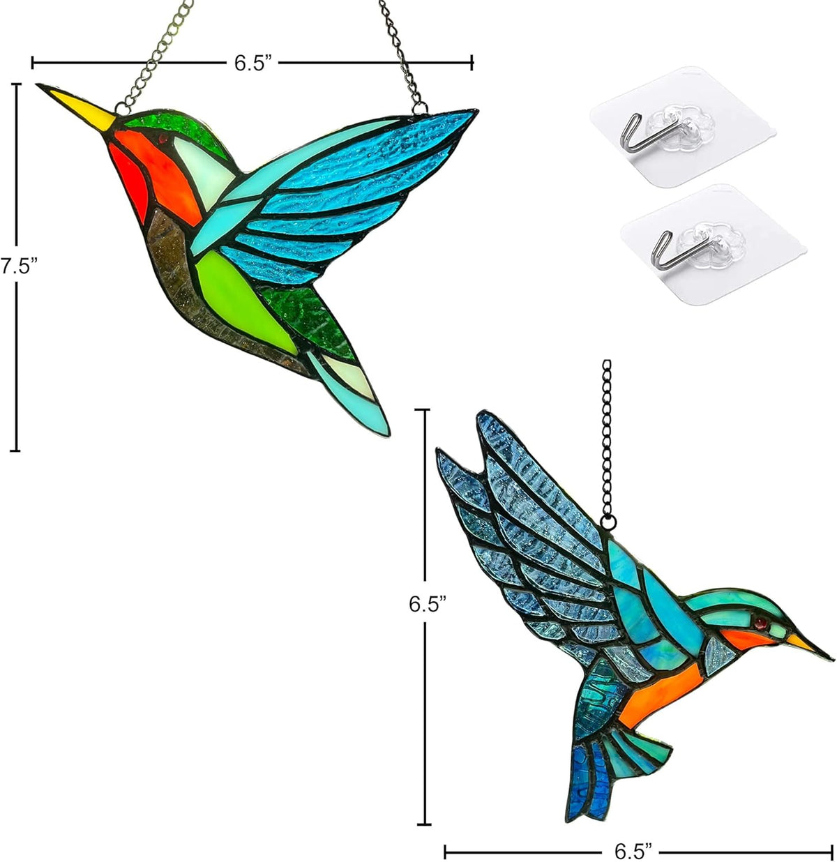 2 Pack Hummingbird Stained Glass Birds Window Hangings, Stained Glass Decorations,Bird Suncatcher