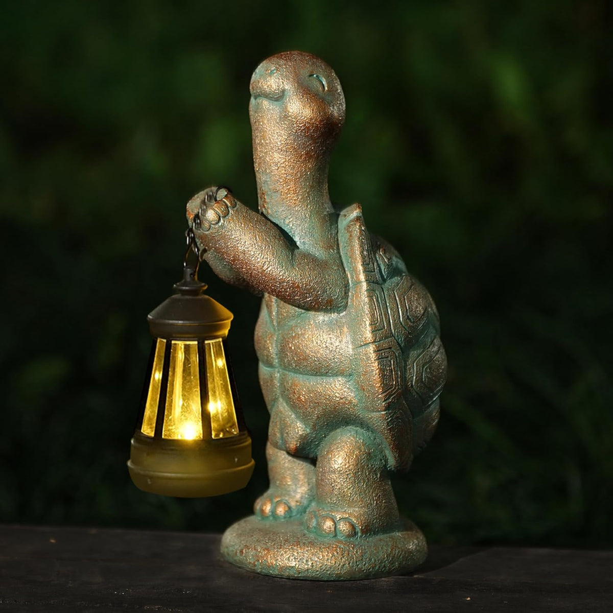 Turtle Solar Powered Outdoor Garden Statue, Resin Statue with Solar Light Lantern, Decorative Lawn