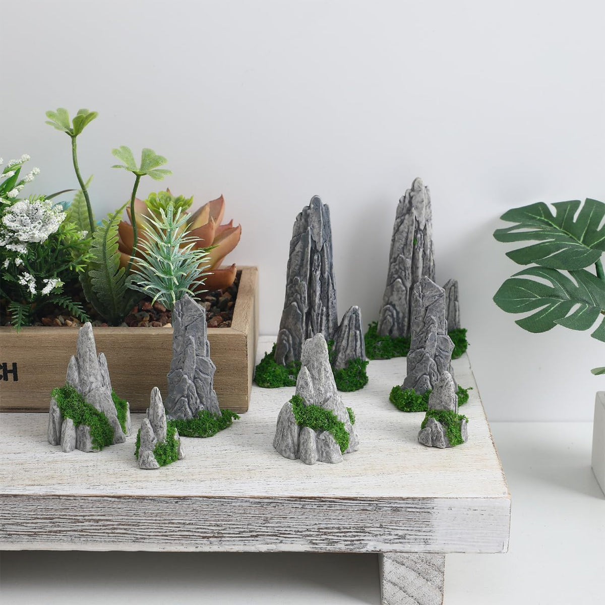 Mipcase Mini Zen Garden Accessories 8pcs Resin Mountain Decor Figures Mini Zen Garden Decor for