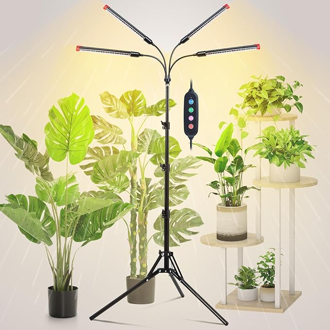 4-Head Tripod Stand Grow Lights for Tall House Plants, Seed Starting, Bonsai Tree with Timer, 36W