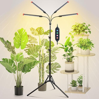 4-Head Tripod Stand Grow Lights for Tall House Plants, Seed Starting, Bonsai Tree with Timer, 36W