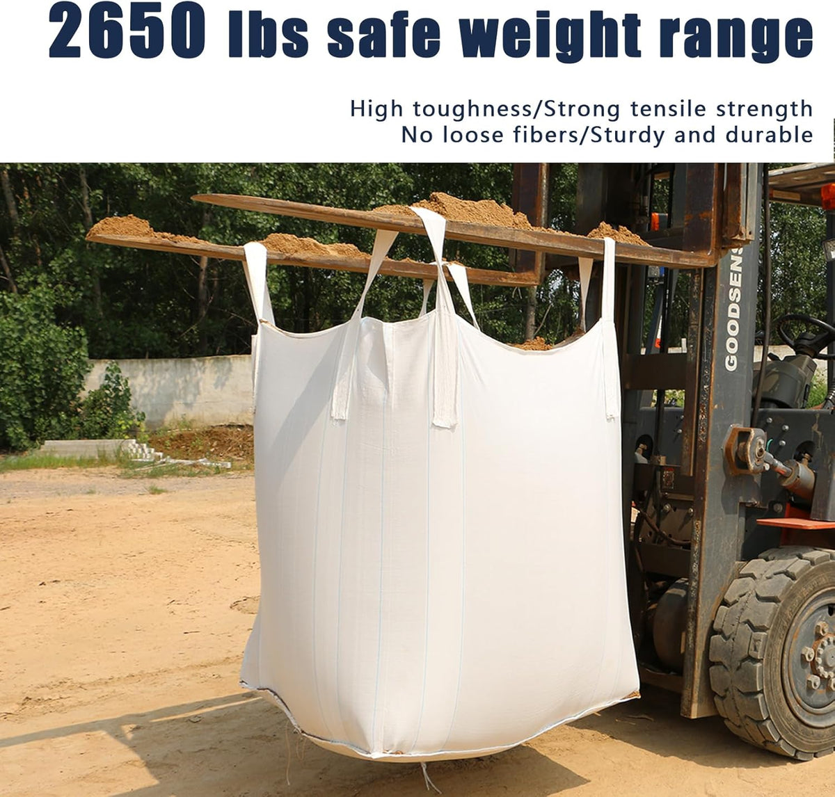 FIBC Bulk Bag - 2650 lbs Capacity, 39x39x39 inches, Polypropylene (PP), Open Top, White