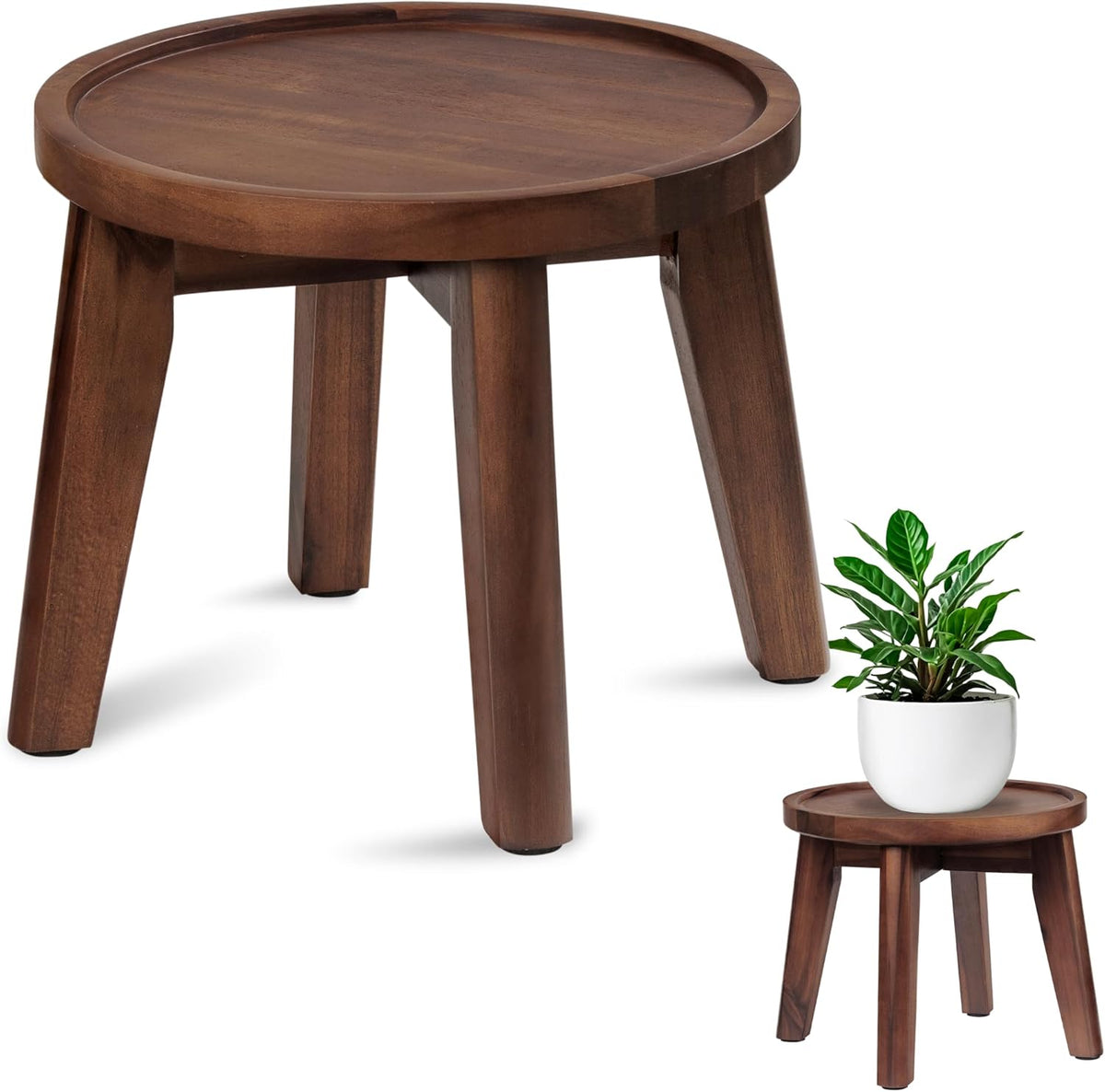 Demigo Indoor Plant Stand, Acacia Wooden Decorative Plant Shelf with Spill-Proof Tray, Stable 8”