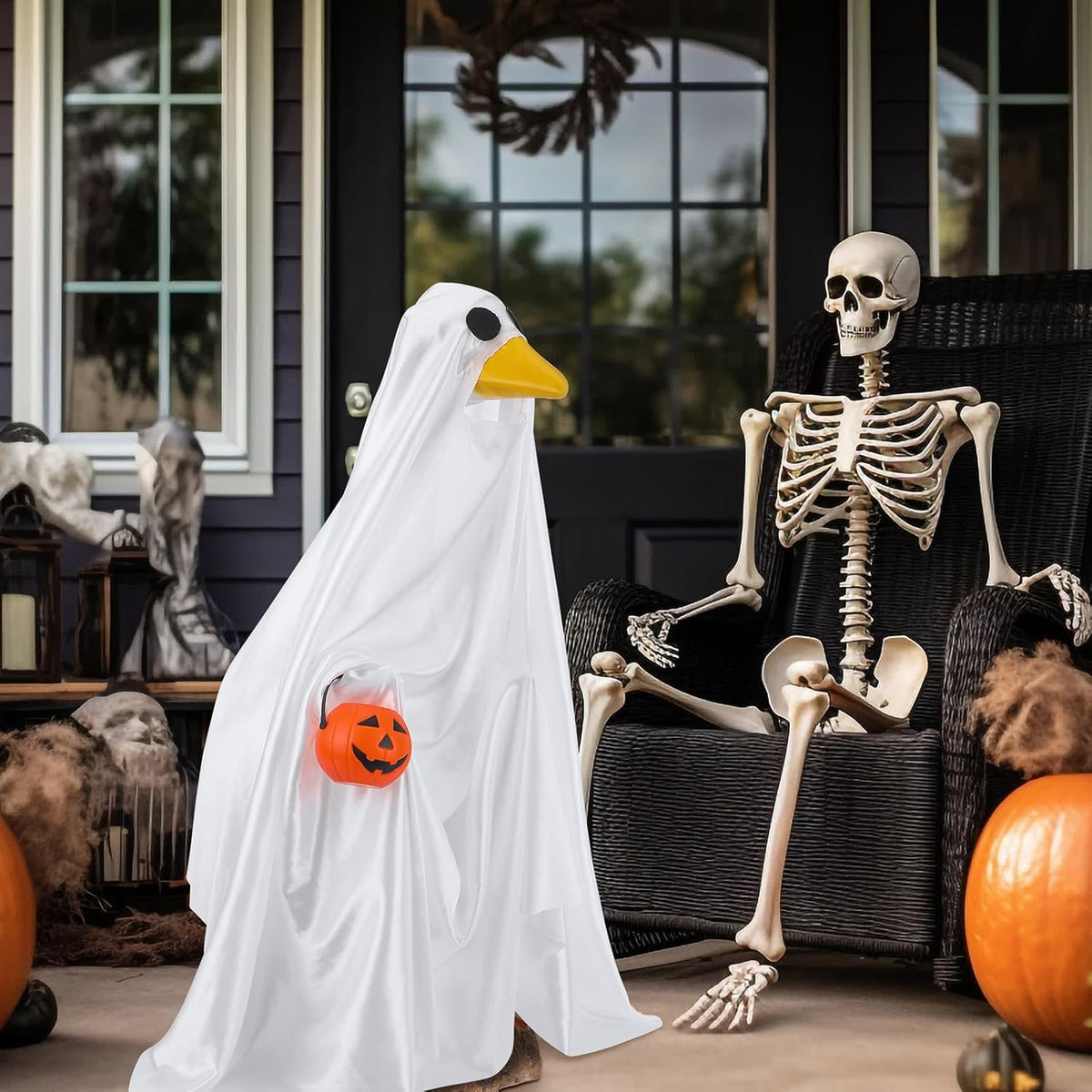 Halloween Goose Outfit Ghost Porch Outfits Yard Clothes Silly Lawn Shirt for 23'' Cement Plastic