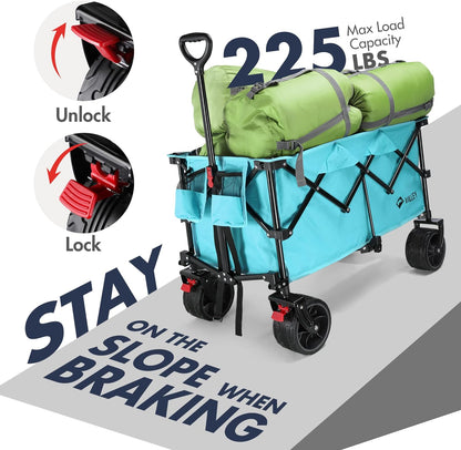 VILLEY Collapsible Folding Wagon with Big Wheels, All Terrain Beach Wagon Cart Heavy Duty Foldable