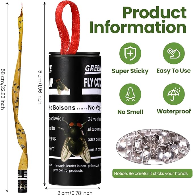 Qualirey 160 Pack Fly Strips Sticky Fly Trap Indoor Outdoor Hanging Ribbon Tape Paper Flying Insect