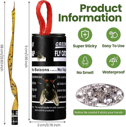Qualirey 160 Pack Fly Strips Sticky Fly Trap Indoor Outdoor Hanging Ribbon Tape Paper Flying Insect