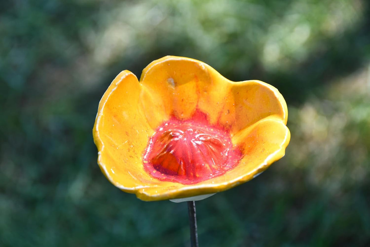 Ceramic Garden Decor - Flower Lawn Stake - Outdoor Statue - Perfect, Unique Gifts for Gardeners