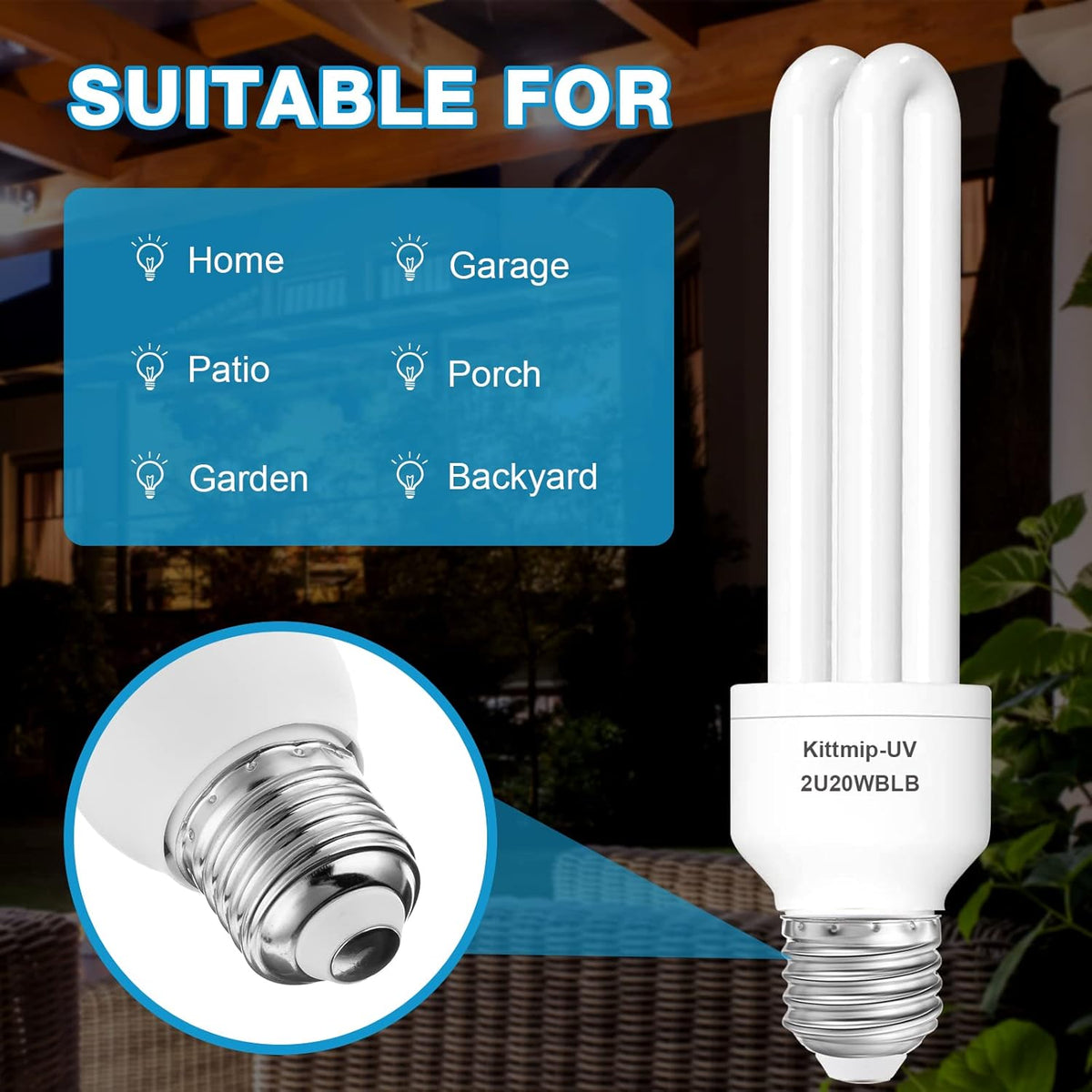 2 Pieces Bug Zapper Light Bulb 2U Type E27 20W Replacement Bulbs Compatible with Homesuit, Keuomy