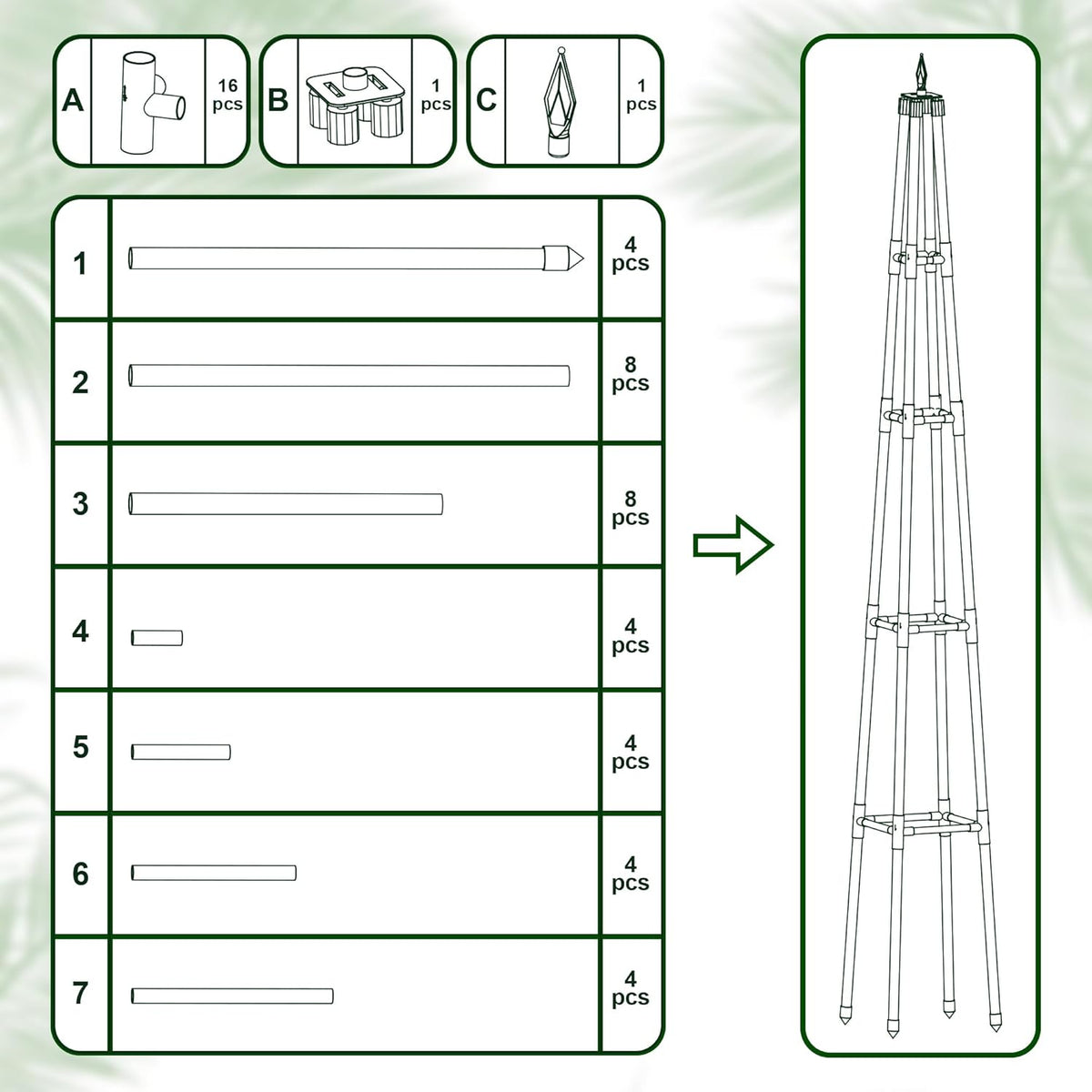 6FT Obelisk Trellis for Climbing Plants Outdoor, 16mm Rust-Proof Extra Thickened Plastic-Coated