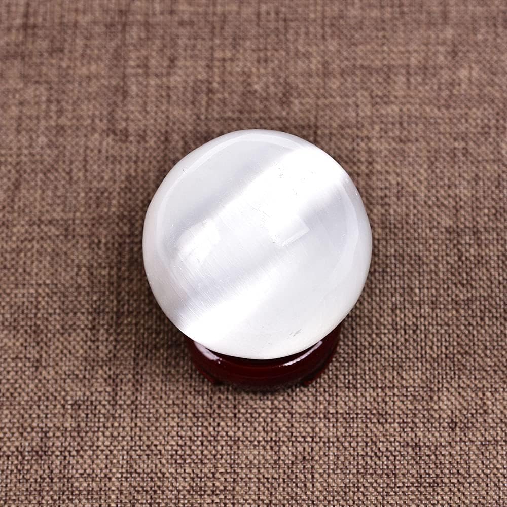 JIC Gem Selenite Crystal Ball with Wooden Stand Healing Crystal Sphere for Meditation, Home