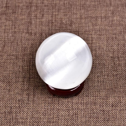 JIC Gem Selenite Crystal Ball with Wooden Stand Healing Crystal Sphere for Meditation, Home