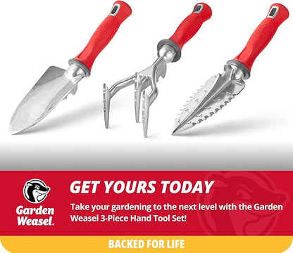 Garden Weasel 3-Piece Hand Tool Combo Set | Trowel, Transplanter and Cultivator | Heavy Duty Lawn