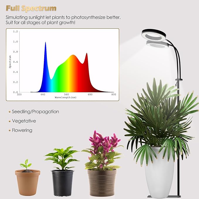 GLOWRIUM Grow Light with Stand,2-Head LED Plant Light for Indoor Plants, Full Spectrum Grow Lamp
