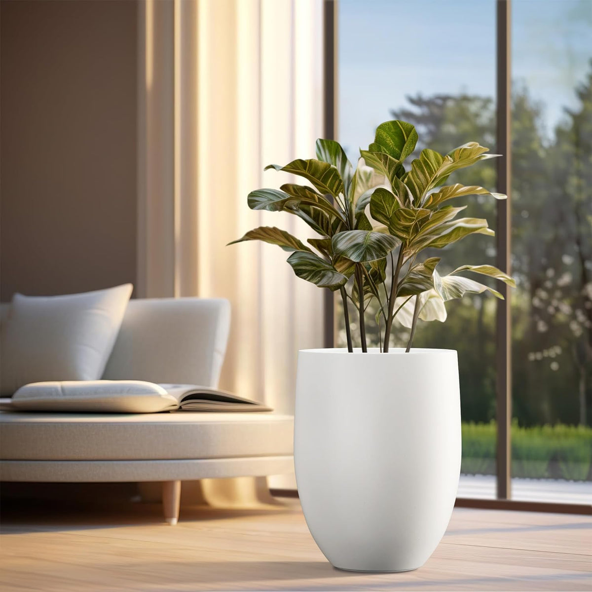 Kante 21.7" H White Concrete Tall Planter, Large Outdoor Indoor Decorative Pot with Drainage Hole