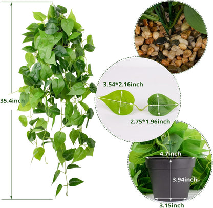 LOYWREE 35.4in Artificial Plants in Black Pot Realistic Fake Hanging Potted Greenery with Faux Ivy