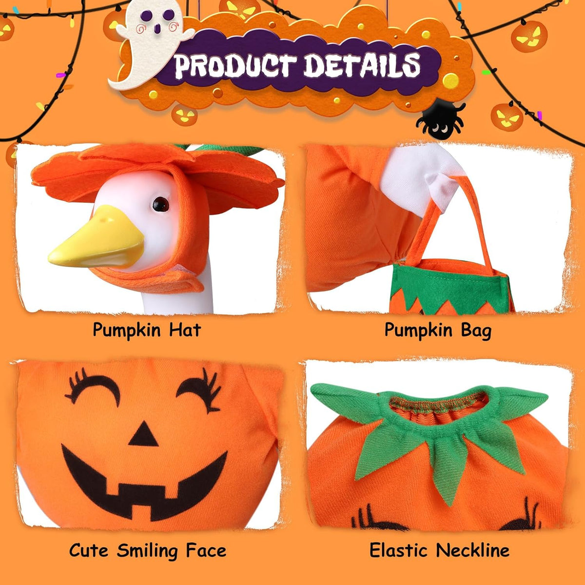 Pumpkin Goose Outfit, 23-inch Halloween Porch Goose Outfit. Cute Goose Clothes for Outdoor Garden
