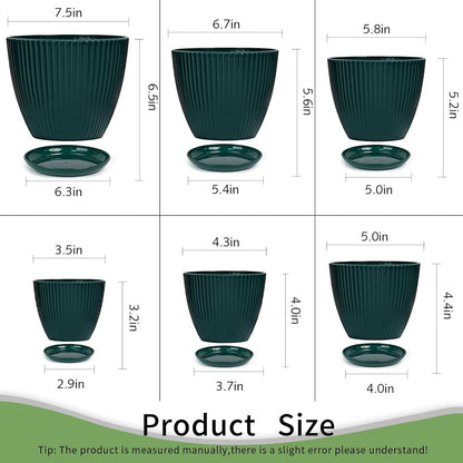 Plant Pots Indoor with Saucers & Drainage - 6 Pack Flower Pots - Plastic Planters for Indoor
