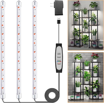 Tri-Bars Grow Light Strips for Indoor Plants with Auto ON/Off Timer 6/12/18H, 5 Dimmable Levels for