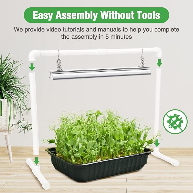 Soligt 2 ft Grow Light for Seed Starting with Stand, Double Tube Warm White Full Spectrum Seedling