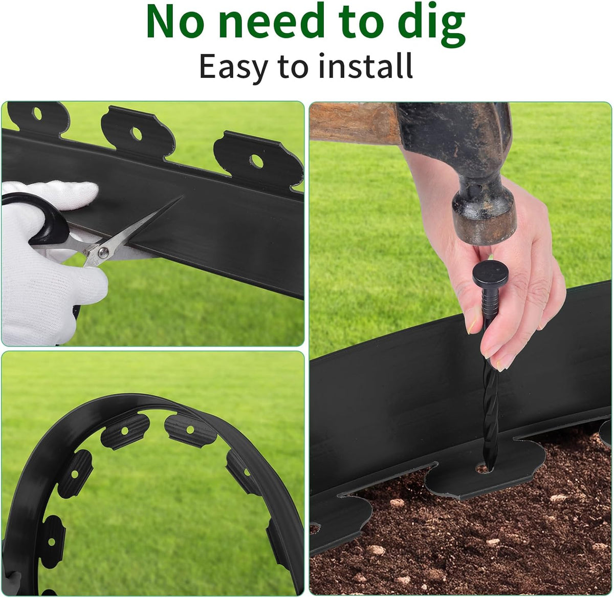 2 in x 40 Ft Garden Landscape Edging, No Dig Garden Edging Border Kit with Spikes for Flower Bed