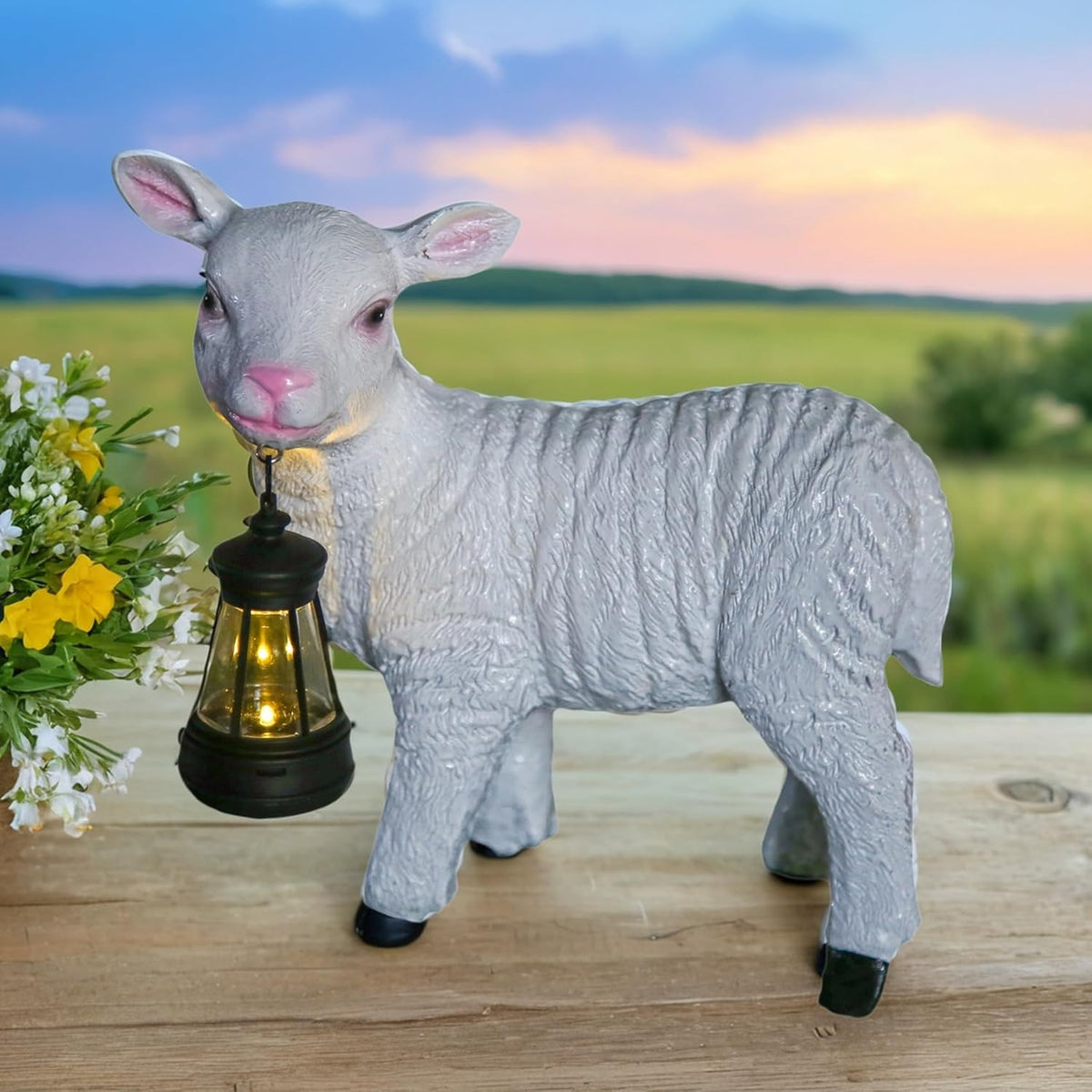Sheep Figurines - Solar Powered White Lamb Decor, Weather-Resistant Resin Garden Statue