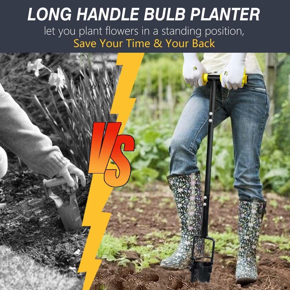 Colwelt Bulb Planter Tool Long Handle, Serrated Base Gardening Bulb Transplanter with Soft Grip