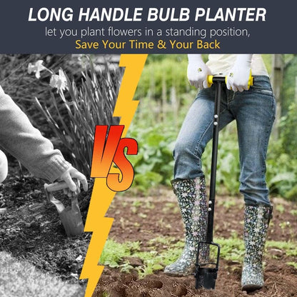 Colwelt Bulb Planter Tool Long Handle, Serrated Base Gardening Bulb Transplanter with Soft Grip