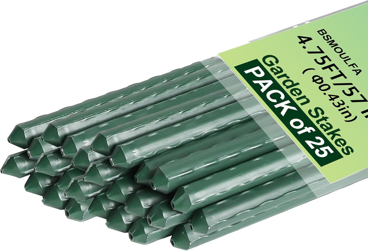 Garden Stakes 57 Inch, Approx 5ft Steel Plant Stakes 25 Pack for Gardening and Farm, 57" Plastic