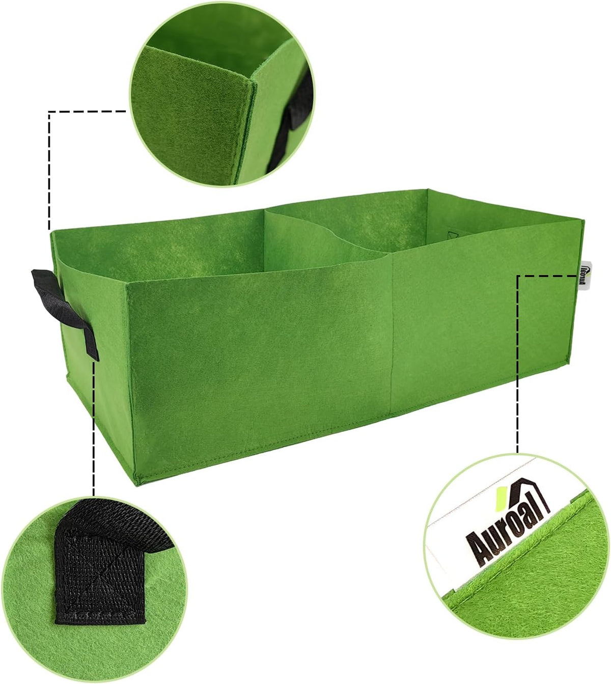 Plant Grow Bags, 5 Pack Fabric Raised Planting Bads, 2 Holes Rectangle Grow Bag, 10 Gallon