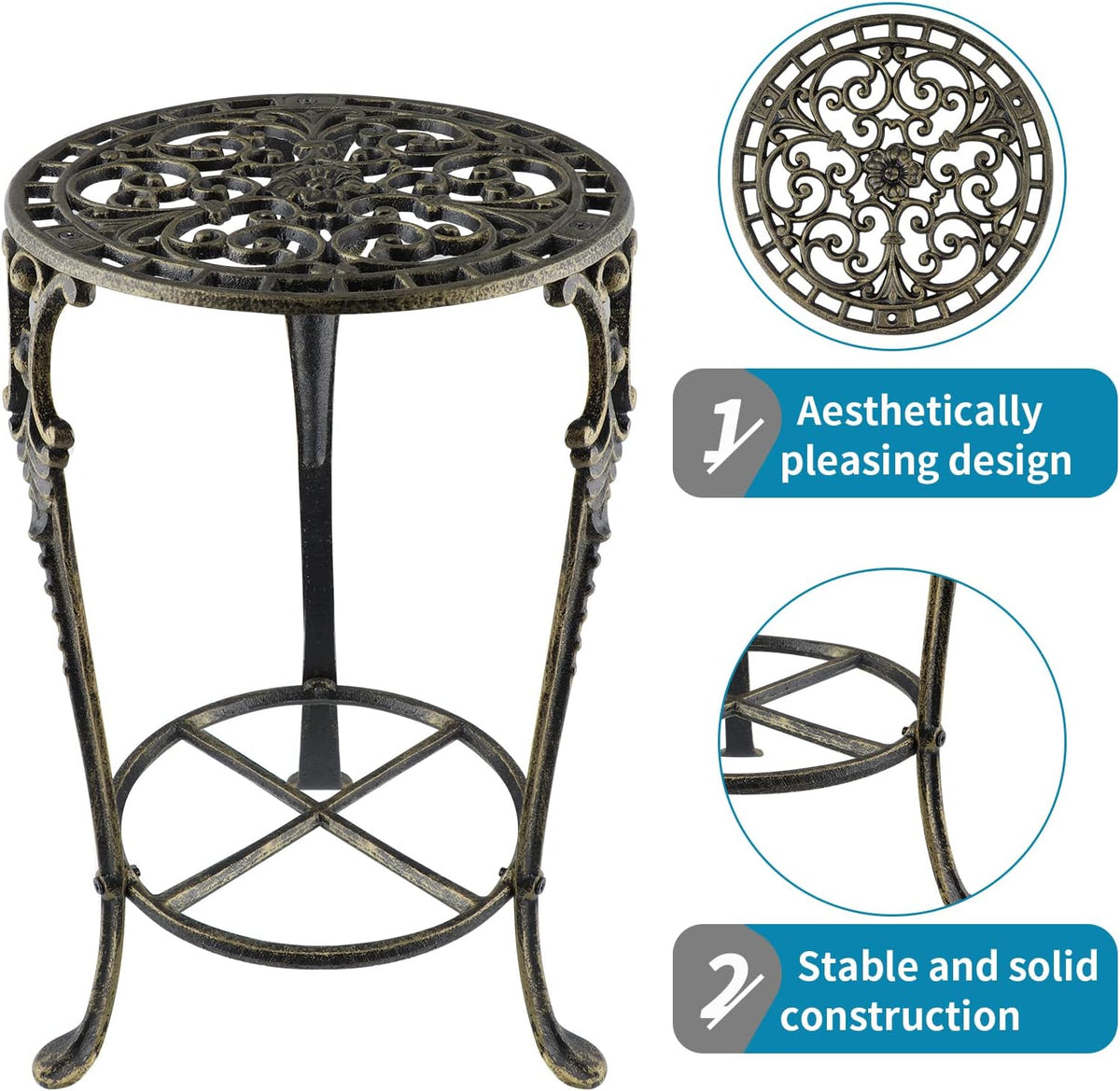 MDLUU Cast Iron Potted Plant Stand 18.8 Inch Tall, 2-Tier Planter Rack, Heavy Duty Flower Pot