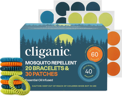 Cliganic Mosquito Repellent Bracelet Stickers Pack for Kids & Adults Multi Color, Natural