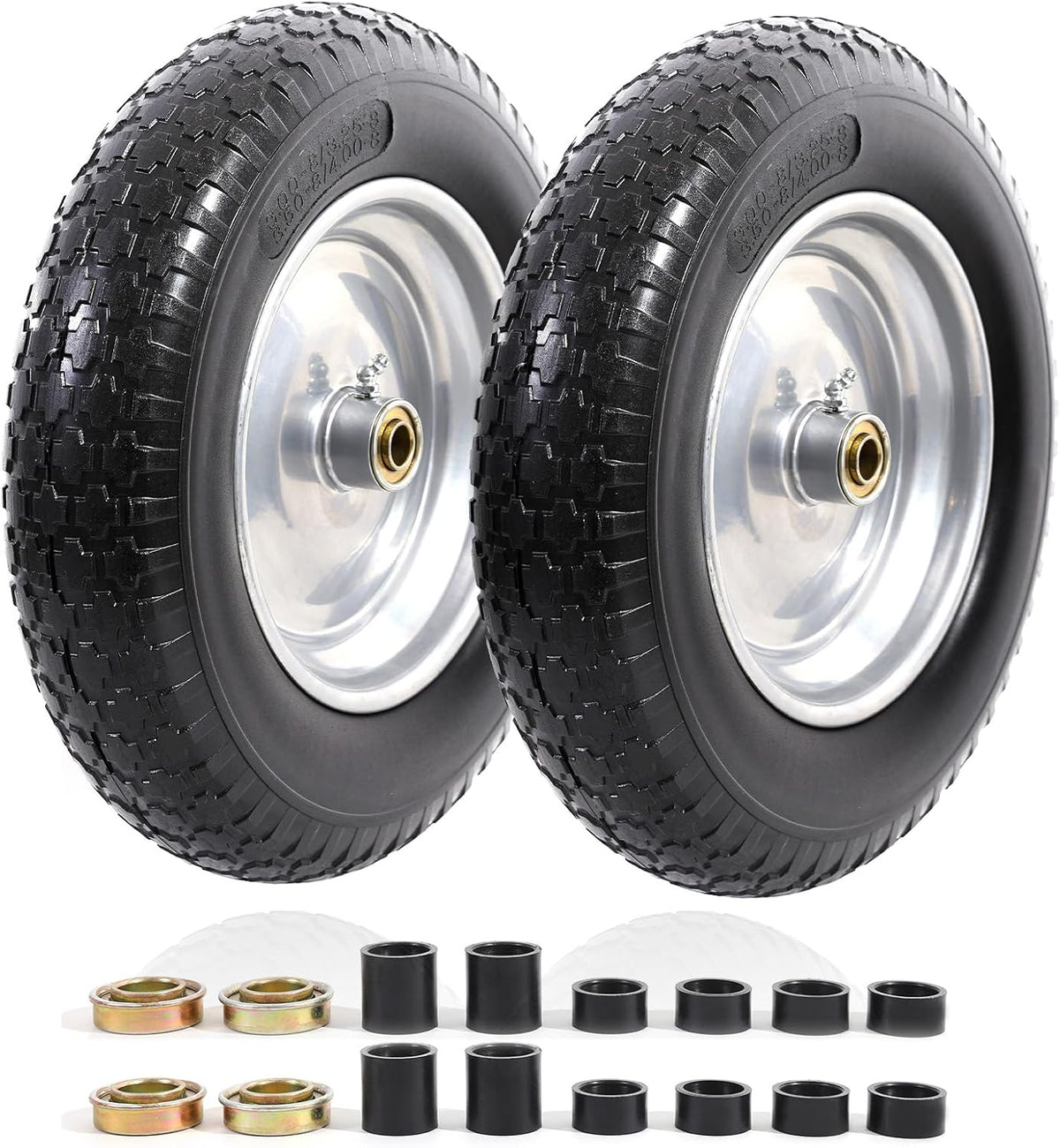 MZREXN 14.5" Wheelbarrow Tire Flat-Free 3.00/3.25/3.50/4.00-8" Solid Tire and Wheel with 3"-7"