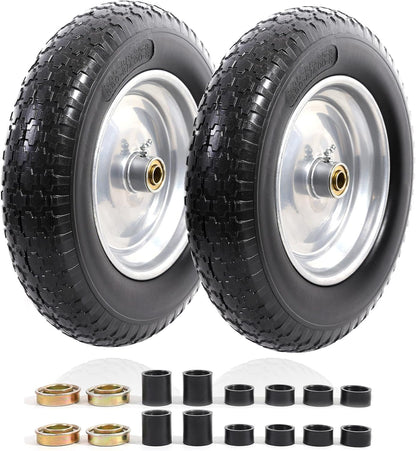 MZREXN 14.5" Wheelbarrow Tire Flat-Free 3.00/3.25/3.50/4.00-8" Solid Tire and Wheel with 3"-7"