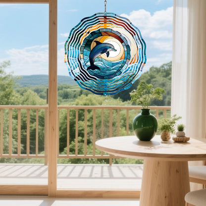 Metal 3D Wind Spinners Outdoor Dolphin Decorations Hanging, Festive Gifts for Women Mom Grandma