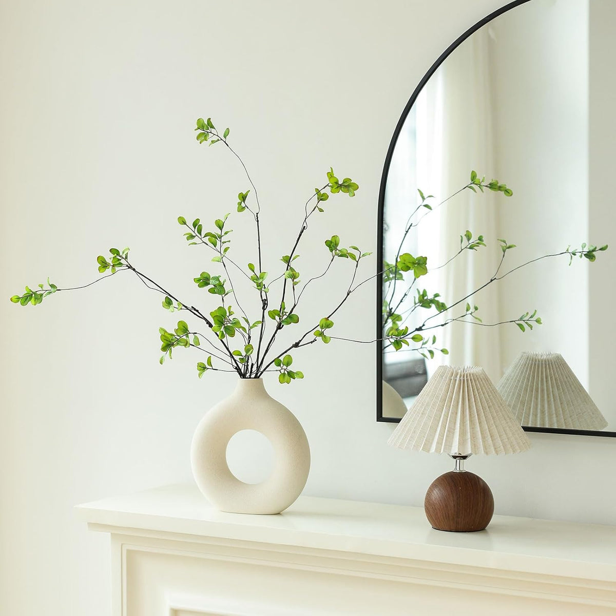mizii 5pcs Artificial Greenery Stems 38in Realistic Faux Ficus Branches Long Stem with Green Leaves