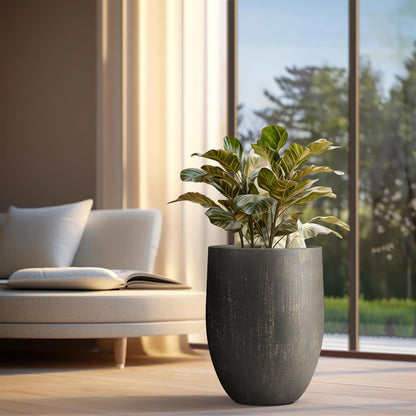 Kante Tall Concrete Planter, 21.7-Inch Height Antique Bronze Large Indoor Outdoor Plant Pot with