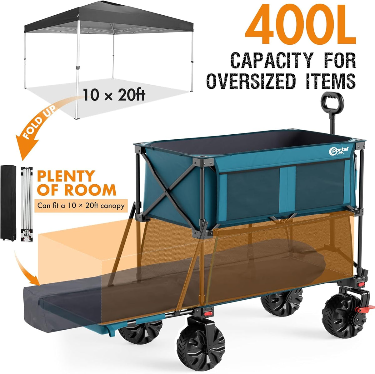 Portal Collapsible Large Double Decker Wagon with Brakes, 660lb Foldable Heavy Duty Utility Wagon