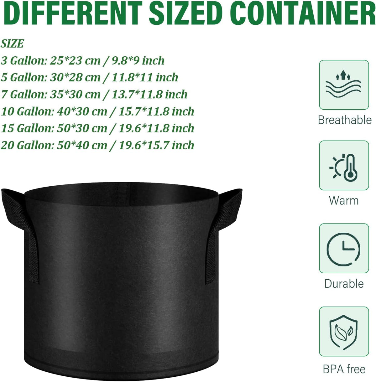 12 Pack Grow Bags 3 Gallon, 300G Heavy Duty Thickened Non-Woven Plant Bag Plant Fabric Pots with