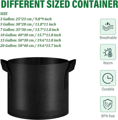 12 Pack Grow Bags 3 Gallon, 300G Heavy Duty Thickened Non-Woven Plant Bag Plant Fabric Pots with