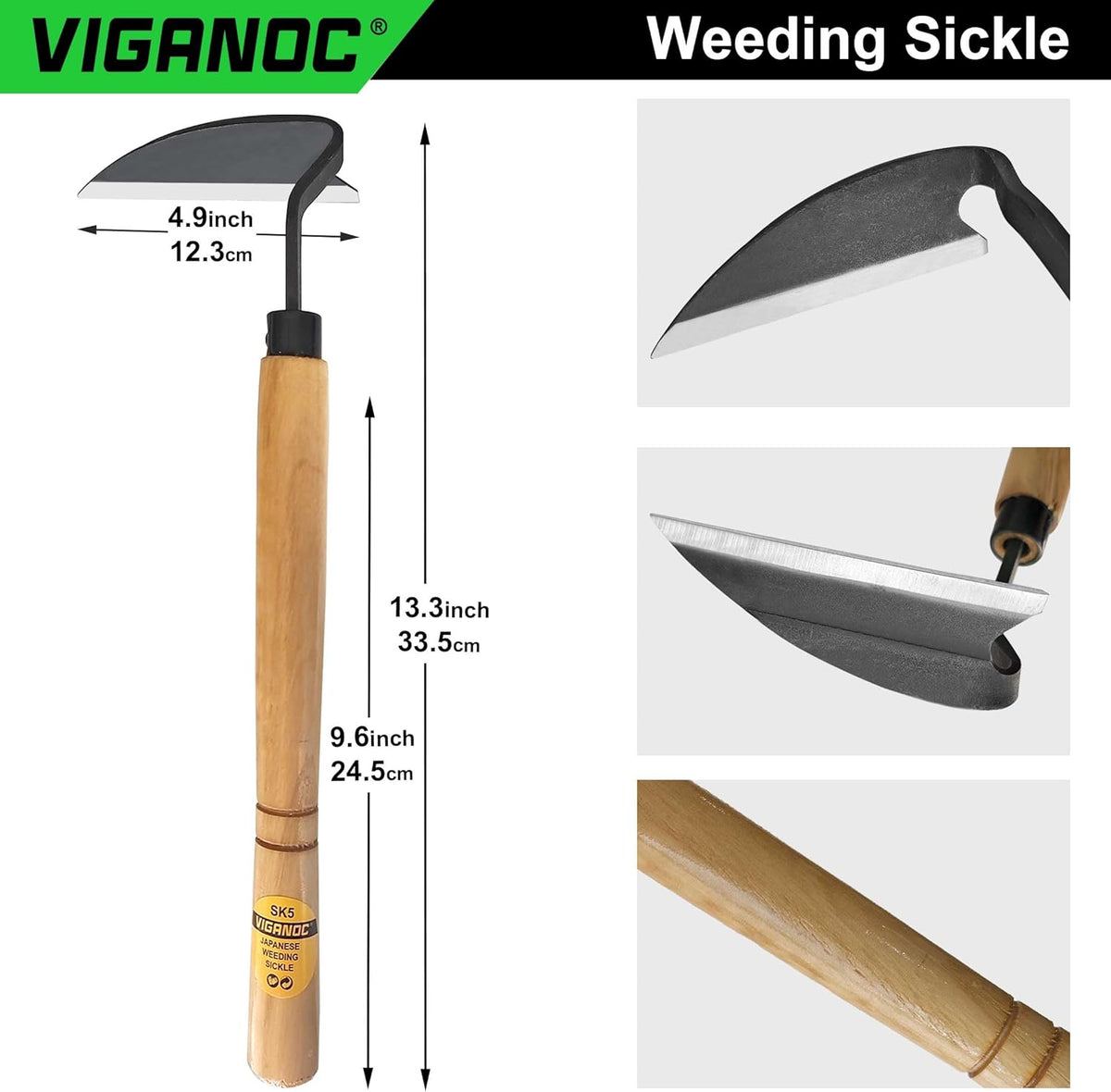 Japanese Wide Blade Garden Tool - Premium Quality Hand Hoes/Weeding Sickle is Very Sharp for Quick